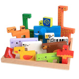 Educational Wooden Cartoon Animal Board 3D Building Block Child Baby Toys