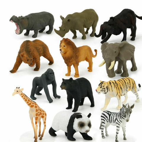 12Pcs/Set Plastic Zoo Animal Figure Model Tiger Hippo Kids Learning